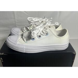 Converse All Star Leather Low Top White Wide Laces Rare Sneakers Women's Size 5